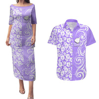 Hawaii Kauai Island Couples Matching Puletasi Dress and Hawaiian Shirt Hibiscus Pattern Seamless Tribal Simple Purple LT03 Purple - Polynesian Pride