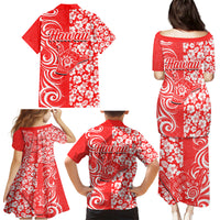 Hawaii Kauai Island Family Matching Puletasi Dress and Hawaiian Shirt Hibiscus Pattern Seamless Tribal Simple Red LT03 - Polynesian Pride