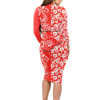 Custom Hawaii Kauai Island Long Sleeve Bodycon Dress Hibiscus Pattern Seamless Tribal Simple Red LT03 - Polynesian Pride