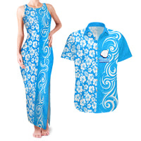Hawaii Kauai Island Couples Matching Tank Maxi Dress and Hawaiian Shirt Hibiscus Pattern Seamless Tribal Simple Blue LT03 Blue - Polynesian Pride
