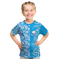 Hawaii Kauai Island Kid T Shirt Hibiscus Pattern Seamless Tribal Simple Blue LT03 Blue - Polynesian Pride
