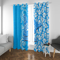 Hawaii Kauai Island Window Curtain Hibiscus Pattern Seamless Tribal Simple Blue LT03 With Grommets Blue - Polynesian Pride