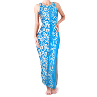 Custom Hawaii Kauai Island Family Matching Tank Maxi Dress and Hawaiian Shirt Hibiscus Pattern Seamless Tribal Simple Blue LT03 Mom's Dress Blue - Polynesian Pride