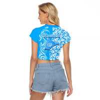 Custom Hawaii Kauai Island Raglan Cropped T Shirt Hibiscus Pattern Seamless Tribal Simple Blue LT03 - Polynesian Pride