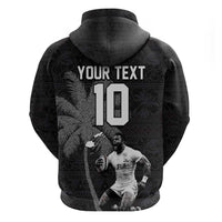 Custom Fiji Rugby Pacific Champions 2024 Hoodie Anniversary 7 Titles - Fijians Rugby and Tapa Hibiscus Black Art