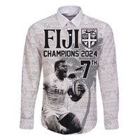 Custom Fiji Rugby Pacific Champions 2024 Family Matching Mermaid Dress and Hawaiian Shirt Anniversary 7 Titles - Fijians Rugby and Tapa Hibiscus White Art