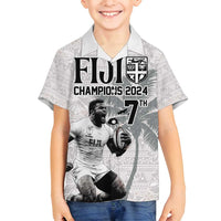 Custom Fiji Rugby Pacific Champions 2024 Family Matching Puletasi and Hawaiian Shirt Anniversary 7 Titles - Fijians Rugby and Tapa Hibiscus White Art