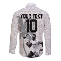Custom Fiji Rugby Pacific Champions 2024 Long Sleeve Button Shirt Anniversary 7 Titles - Fijians Rugby and Tapa Hibiscus White Art