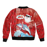 Hawaiian Mele Kalikimaka Bomber Jacket Funny Santa Riding Lei Dolphin with Kakau Tattoos LT03 - Polynesian Pride