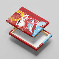 Hawaiian Mele Kalikimaka Canvas Wall Art Funny Santa Riding Lei Dolphin with Kakau Tattoos - Polynesian Pride