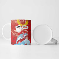 Hawaiian Mele Kalikimaka Ceramic Mug Funny Santa Riding Lei Dolphin with Kakau Tattoos - Polynesian Pride