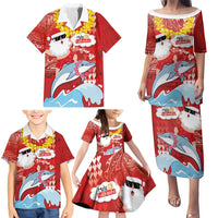 Hawaiian Mele Kalikimaka Family Matching Puletasi and Hawaiian Shirt Funny Santa Riding Lei Dolphin with Kakau Tattoos - Polynesian Pride