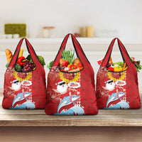 Hawaiian Mele Kalikimaka Grocery Bag Funny Santa Riding Lei Dolphin with Kakau Tattoos - Polynesian Pride
