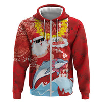Hawaiian Mele Kalikimaka Hoodie Funny Santa Riding Lei Dolphin with Kakau Tattoos - Polynesian Pride