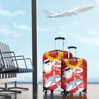 Hawaiian Mele Kalikimaka Luggage Cover Funny Santa Riding Lei Dolphin with Kakau Tattoos - Polynesian Pride