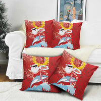 Hawaiian Mele Kalikimaka Pillow Cover Funny Santa Riding Lei Dolphin with Kakau Tattoos - Polynesian Pride