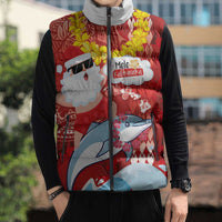 Hawaiian Mele Kalikimaka Sleeveless Puffer Jacket Funny Santa Riding Lei Dolphin with Kakau Tattoos - Polynesian Pride
