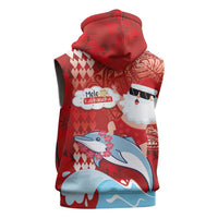 Hawaiian Mele Kalikimaka Sleeveless Zip Hoodie Funny Santa Riding Lei Dolphin with Kakau Tattoos - Polynesian Pride