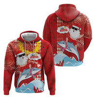 Hawaiian Mele Kalikimaka Zip Hoodie Funny Santa Riding Lei Dolphin with Kakau Tattoos - Polynesian Pride