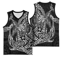 Hawaiian Whales Polynesian Art Motifs Basketball Jersey Black Color LT03 - Polynesian Pride