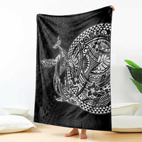 Hawaiian Whales Polynesian Art Motifs Blanket Black Color - Polynesian Pride