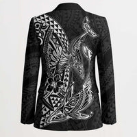 Hawaiian Whales Polynesian Art Motifs Blazer Black Color LT03 - Polynesian Pride