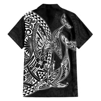 Hawaiian Whales Polynesian Art Motifs Family Matching Off Shoulder Maxi Dress and Hawaiian Shirt Black Color - Polynesian Pride