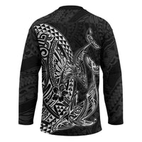 Hawaiian Whales Polynesian Art Motifs Hockey Jersey Black Color LT03 - Polynesian Pride
