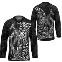 Hawaiian Whales Polynesian Art Motifs Hockey Jersey Black Color LT03 - Polynesian Pride