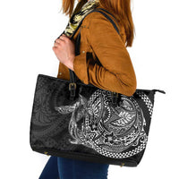 Hawaiian Whales Polynesian Art Motifs Leather Tote Bag Black Color LT03 Black - Polynesian Pride