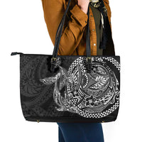 Hawaiian Whales Polynesian Art Motifs Leather Tote Bag Black Color LT03 - Polynesian Pride