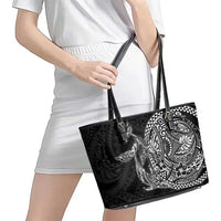 Hawaiian Whales Polynesian Art Motifs Leather Tote Bag Black Color LT03 - Polynesian Pride