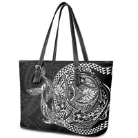 Hawaiian Whales Polynesian Art Motifs Leather Tote Bag Black Color LT03 - Polynesian Pride