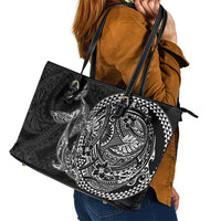 Hawaiian Whales Polynesian Art Motifs Leather Tote Bag Black Color LT03 - Polynesian Pride