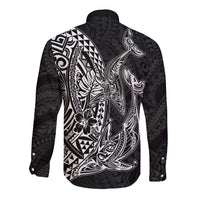 Hawaiian Whales Polynesian Art Motifs Long Sleeve Button Shirt Black Color - Polynesian Pride