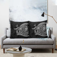 Hawaiian Whales Polynesian Art Motifs Pillow Cover Black Color - Polynesian Pride
