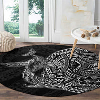 Hawaiian Whales Polynesian Art Motifs Round Carpet Black Color - Polynesian Pride