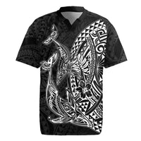 Hawaiian Whales Polynesian Art Motifs Rugby Jersey Black Color - Polynesian Pride