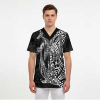 Hawaiian Whales Polynesian Art Motifs Scrub Top Black Color - Polynesian Pride