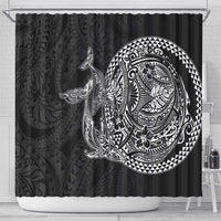 Hawaiian Whales Polynesian Art Motifs Shower Curtain Black Color - Polynesian Pride
