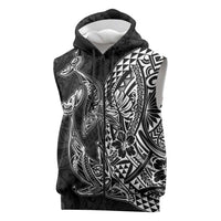 Hawaiian Whales Polynesian Art Motifs Sleeveless Zip Hoodie Black Color LT03 Black - Polynesian Pride