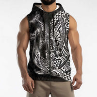 Hawaiian Whales Polynesian Art Motifs Sleeveless Zip Hoodie Black Color LT03 - Polynesian Pride