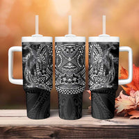Hawaiian Whales Polynesian Art Motifs Tumbler With Handle Black Color - Polynesian Pride