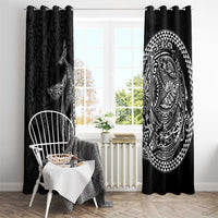 Hawaiian Whales Polynesian Art Motifs Window Curtain Black Color - Polynesian Pride