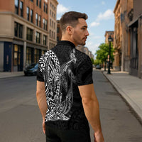 Hawaiian Whales Polynesian Art Motifs Zipper Polo Shirt Black Color - Polynesian Pride