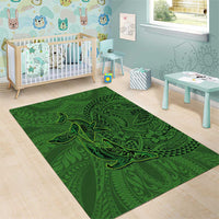 Hawaiian Whales Polynesian Art Motifs Area Rug Green Color - Polynesian Pride