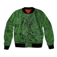 Hawaiian Whales Polynesian Art Motifs Bomber Jacket Green Color - Polynesian Pride