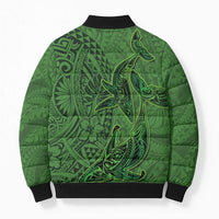 Hawaiian Whales Polynesian Art Motifs Bomber Puffer Jacket Green Color - Polynesian Pride