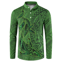 Hawaiian Whales Polynesian Art Motifs Button Sweatshirt Green Color - Polynesian Pride
