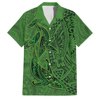 Hawaiian Whales Polynesian Art Motifs Family Matching Puletasi and Hawaiian Shirt Green Color LT03 Dad's Shirt - Short Sleeve Green - Polynesian Pride